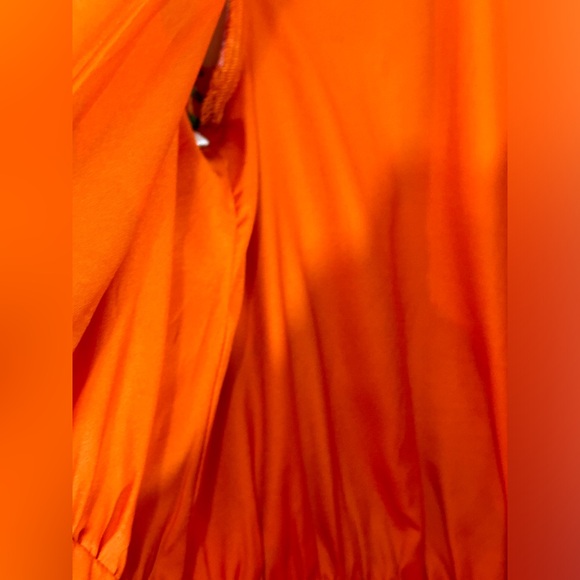 Lulu’s Sweetest Song Orange and Pink Floral Print Backless Long Sleeve Romper. - Picture 7 of 10